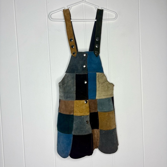 Neiman Marcus Leather Patchwork Pinafore Girls Dress Fall Unique Made in Italy - Picture 1 of 9